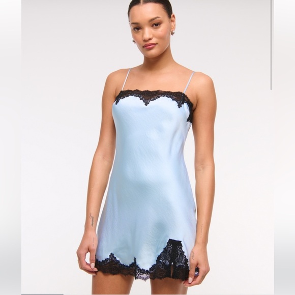 Abercrombie & Fitch Dark Brown Satin Black Lace Trim Slip Mini Dress NWT - Picture 8 of 12